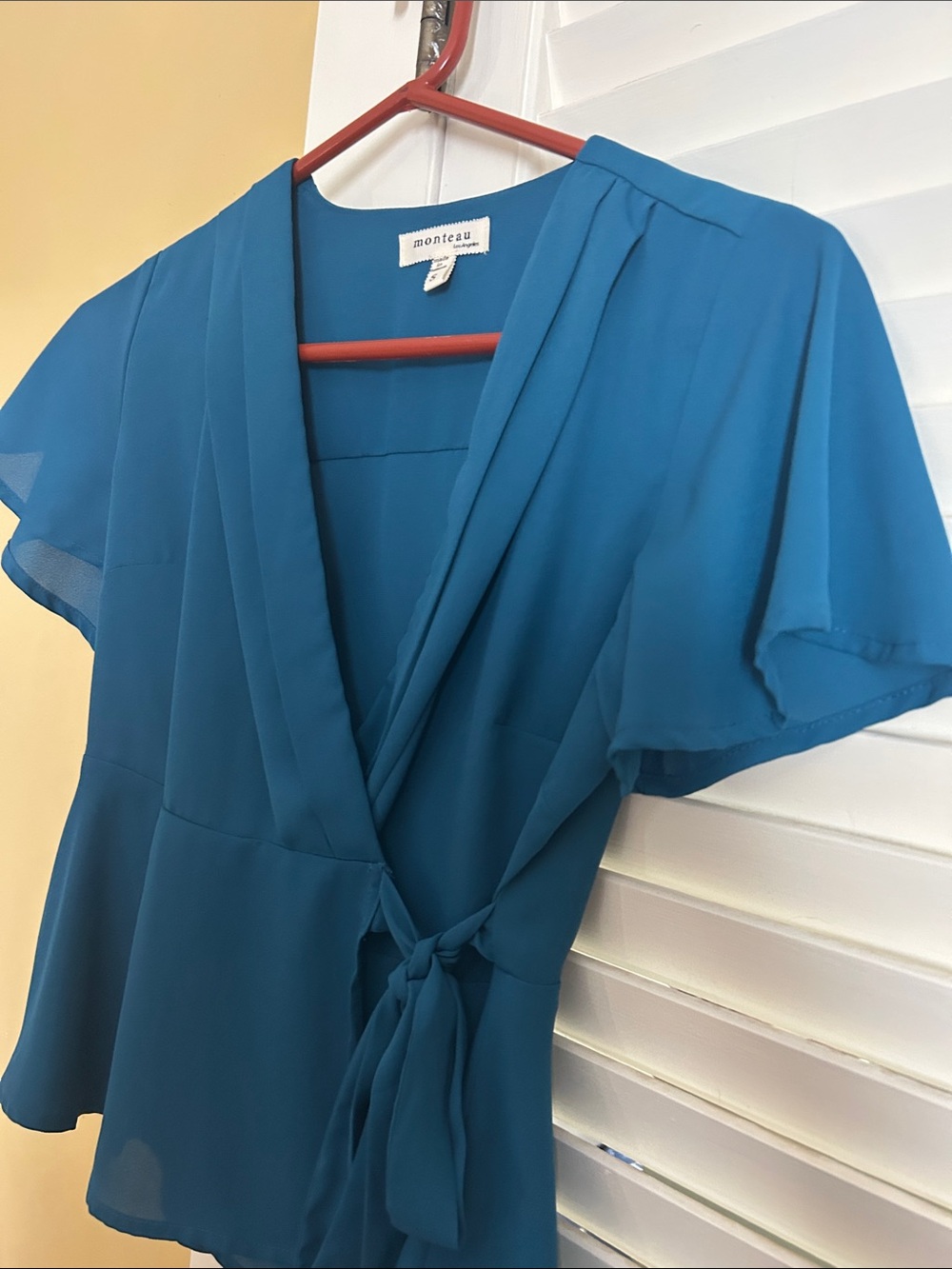Monteau Teal Wrap Peplum Blouse - Picture 8 of 8